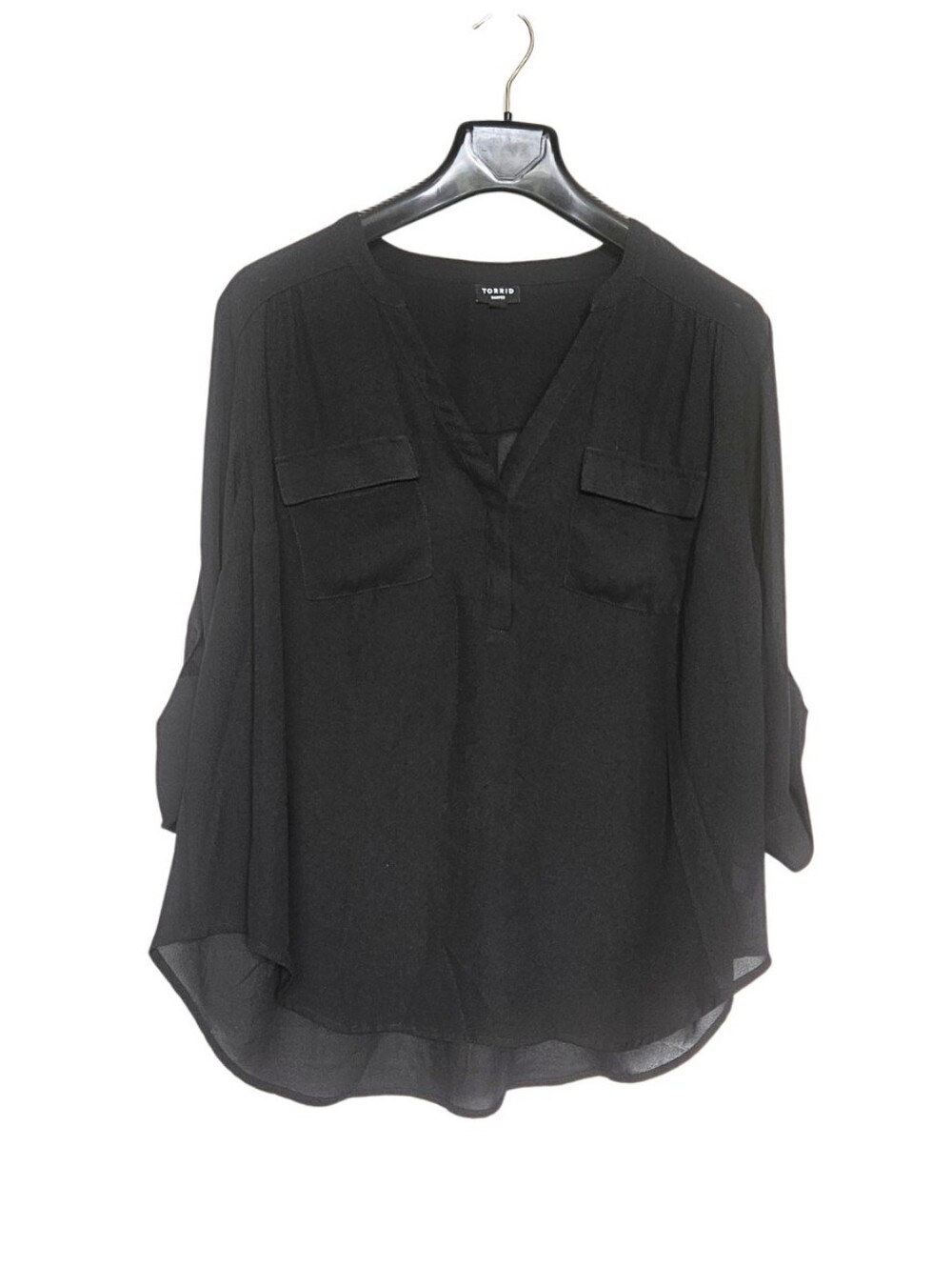 torrid Harper Women's Plus Size 1 Black V-Neck Button-Accent Relaxed Blouse